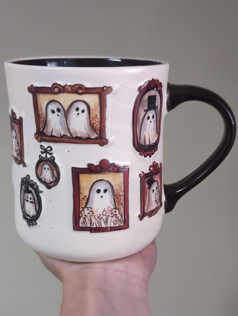 Cobwebs & Cauldrons Ghost Portrait Halloween Mug with Embossed Design 🖼️👻
